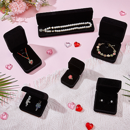 6 шт. 6 стили бархатные подарочные коробки для хранения ювелирных изделий, серег, ожерелий, браслетов, разнообразные