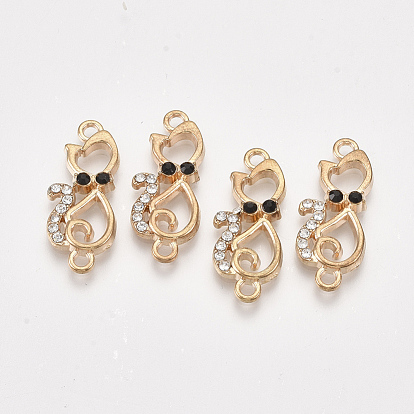 Alloy Kitten Links Connectors, with Rhinestone, Hollow Cat