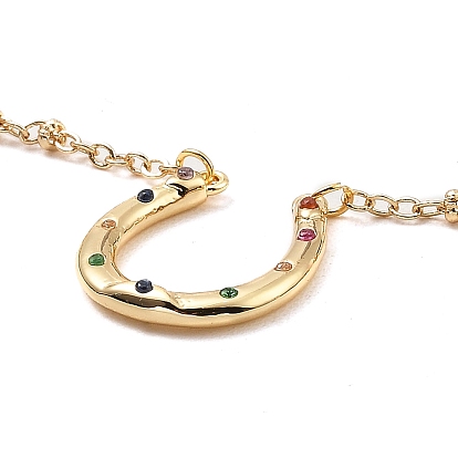 Colorful Cubic Zirconia Arch Pendant Necklace with Brass Satellite Chains for Women