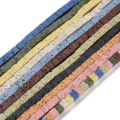 Нити синтетических бусин, окрашенных в лавовый камень, кубические