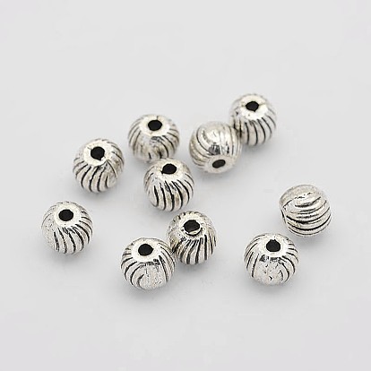 Tibetan Style Alloy Corrugate Round Spacer Beads, 5mm, Hole: 1mm
