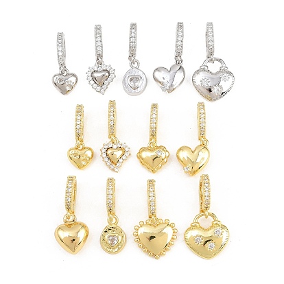Латунные микро проложить кубического циркония раз за застежками, сердце прелести, стойки покрытие, долговечный, без свинца и без кадмия
