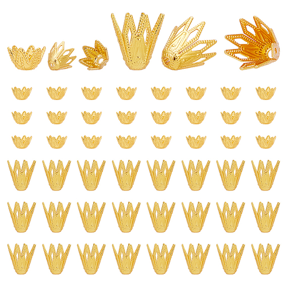 100шт 2 стиль латунный колпачок для бусины, многолепестковый и 6-лепестковый, цветок