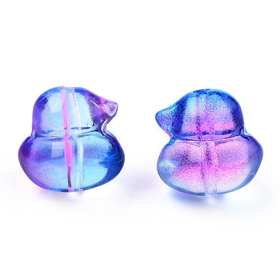 Transparent Spray Painted Glass Beads, Two Tone, Duck