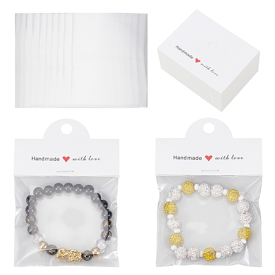 300шт. 0полипропиленовые целлофановые упаковочные пакеты с белым картонным заголовком, прямоугольные