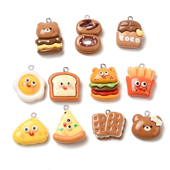 Подвески из смолы, с фурнитурой платина железная, имитация еды