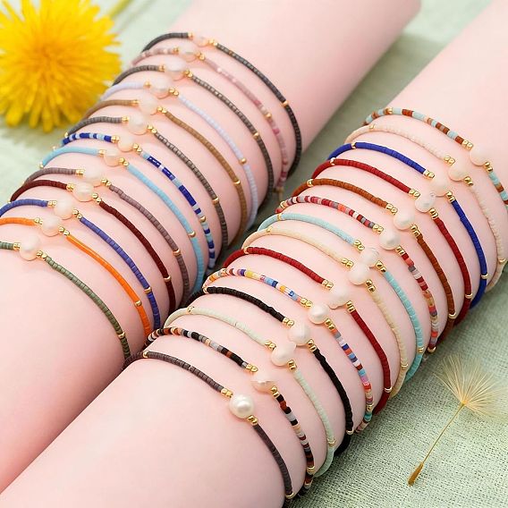 Регулируемые браслеты из плетеного бисера и стеклянных бусин для женщин