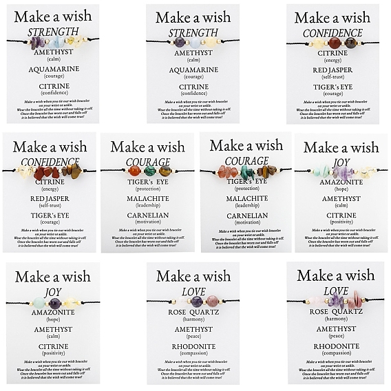 Регулируемые браслеты с кристаллами/круглыми натуральными драгоценными камнями и латунными плетеными бусинами