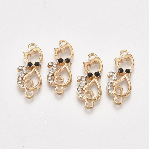 Alloy Kitten Links Connectors, with Rhinestone, Hollow Cat