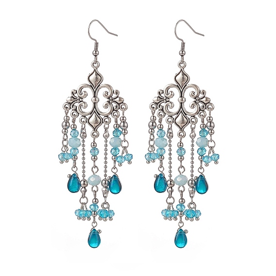 Стеклянные серьги-люстры с кисточками, 316 длинные серьги из хирургической нержавеющей стали для женщин