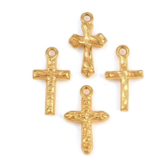 304 Stainless Steel Pendants, Ion Plating(IP), Hammered Cross Charms