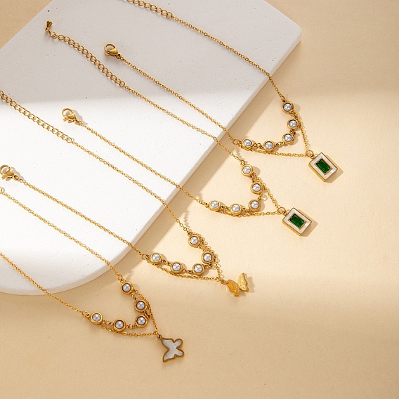 304 браслеты из нержавеющей стали и пластика с жемчужными подвесками, золотые, белые