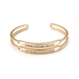 Rack Plating Brass Cubic Zirconia Cuff Bangles for Women, Long-Lasting Plated, Cadmium Free & Lead Free