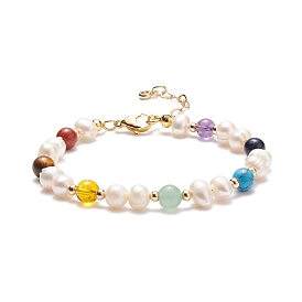 Natural & Synthetic Mixed Stone & Pearl Beaded Bracelets, 7 Chakra Jewelry for Women