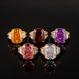 Латунные микро проложить пальцев кольца кубического циркония, прямоугольные, золотые