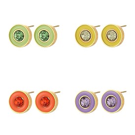 304 серьги из нержавеющей стали эмаль, круглые, со стразами, ионное покрытие (ip), реальный 18 k позолоченный