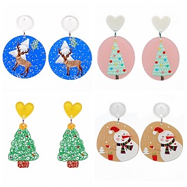 Christmas Tree Santa Claus Snowman Acrylic Earrings Studs Holiday Jewelry