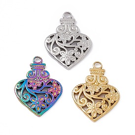 Ion Plating(IP) 304 Stainless Steel Pendants, Heart Bottle with Flower Charm