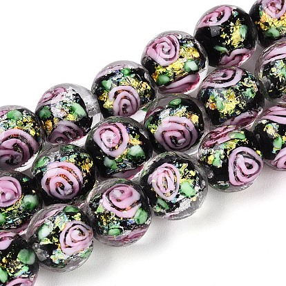 Ручной стеклянные фольга бисер пряди, круглые, с внутренним цветок