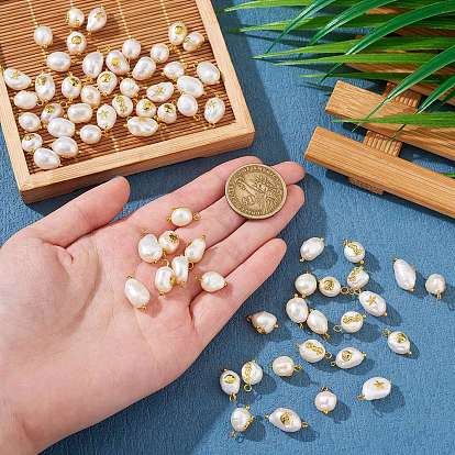 40Pcs 4 Styles Natural Keshi Pearl Pendants, with Golden Tone Alloy Cabochons and Brass Loops, Oval & Nuggets
