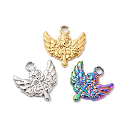 Ion Plating(IP) 304 Stainless Steel Pendants, Angel Charms