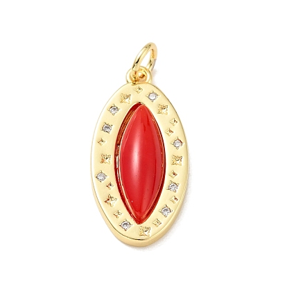 Latón chapado latón micro pavimentar cúbicos zirconia colgantes, con vidrio y anillo de salto, oval, sin cadmio y níque y plomo