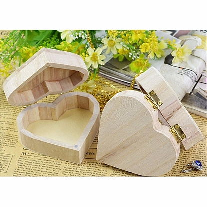 Heart Wood Jewelry Storage Boxes, Jewelry Gift Case with Hinged Lid, for Rings, Earrings, Small Items