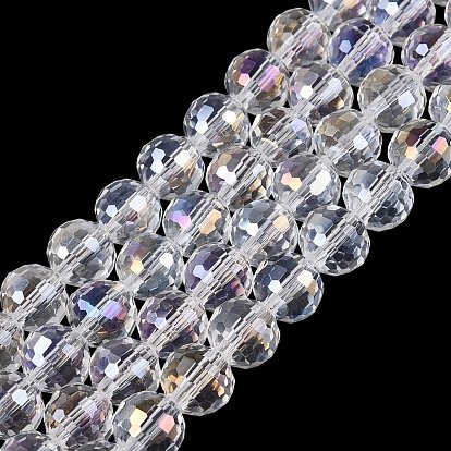 Transparent Glass Beads Strands, Round, Faceted(96 Facets), AB Color Plated
