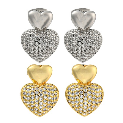 Женские серьги-гвоздики из латуни в форме сердца с прозрачным фианитом