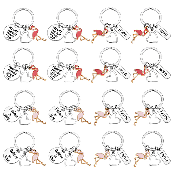 20 шт. 4 стили в форме фламинго и эмалевые подвески из сплава слов, с железными кольцами