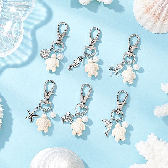 Подвеска в виде черепахи из синтетической бирюзы, с подвеской из сплава Ocean Series и поворотными карабинами