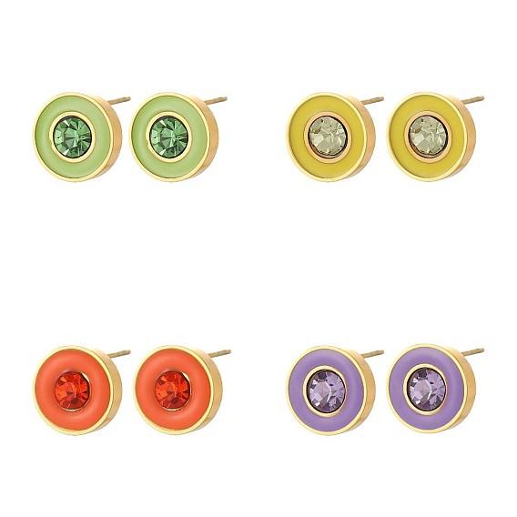 304 серьги из нержавеющей стали эмаль, круглые, со стразами, ионное покрытие (ip), реальный 18 k позолоченный