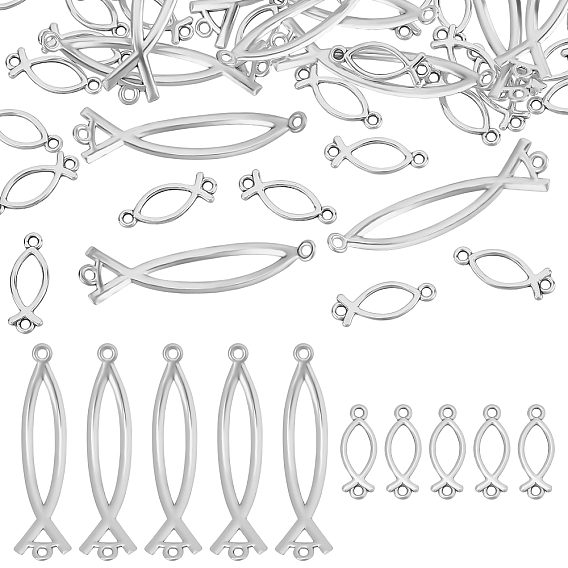 80Pcs 2 Style Zinc Alloy Links, Connector Charms, Cadmium Free & Lead Free, Fish