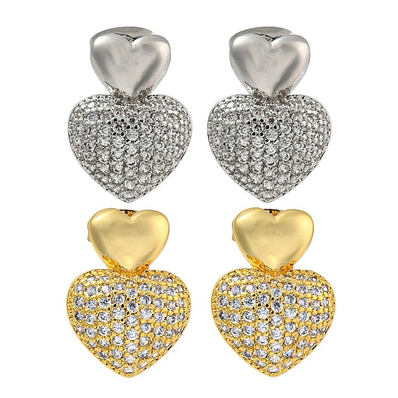 Женские серьги-гвоздики из латуни в форме сердца с прозрачным фианитом