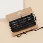 4Pcs 4 Style Leather Cord Bracelets Set, Wood Beads & Alloy Helm Link Stackable Bracelets
