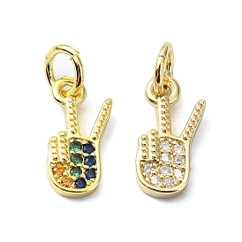 Brass Micro Pave Cubic Zirconia Pendants, with Jump Ring, Real 18K Gold Plated, Guitar Charm
