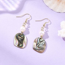 Серьги-подвески из натурального культивированного пресноводного жемчуга и бусин из раковин морского ушка/пауа., самородки, с 304 крючками для сережек из нержавеющей стали для женщин