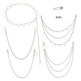 5 шт. 5 стили панк-цепи на талию из сплава и железные звенья для брюк, с 2шт 2 стилями заколки для волос из кожи аллигатора для мужчин и женщин, разнообразные