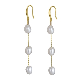 Natural Pearl Dangle Earrings for Women, with 925 Sterling Silver Findings, Nuggets
