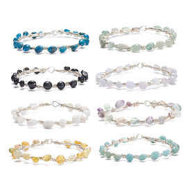 8 pcs 8 ensemble de bracelets de perles tressées en pierres précieuses naturelles de style, bijoux en fil de cuivre pour femmes, argenterie