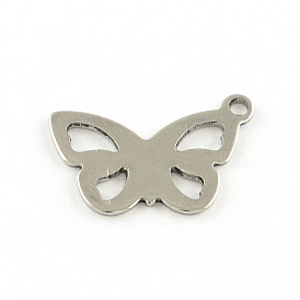 Butterfly 201 inox charmes acier, 12.5x18.5x1mm, Trou: 2mm