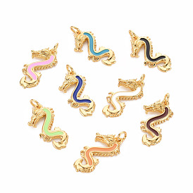 Laiton émail pendentifs, avec anneau de saut, sans cadmium et sans nickel et sans plomb, Dragon, réel 16 k plaqué or