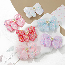 Sequin Decor Bowknot Alligator Hair Clips, Cloth Hair Clips