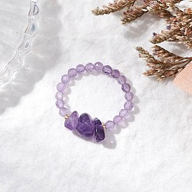 Кольца из натуральных камней с бусинами, с латунными бусинами и эластичной хрустальной нитью