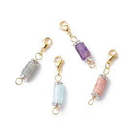 Column Gemstone Pendant Decorations Findings, with Copper Wire Loop, for DIY Lobster Clasp Charms, Clip-on Charms