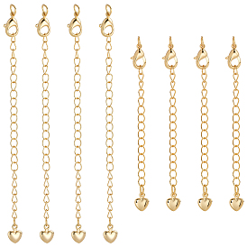 12 шт. 2 стили латунная цепочка-удлинитель с подвесками в виде сердечек и карабинами