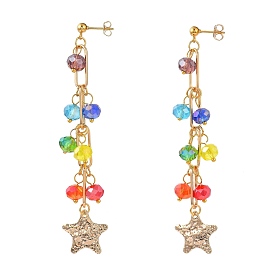 Chakra Jewelry, Dangle Stud Earrings, with Glass Beads, Iron Paperclip Chains, 304 Stainless Steel Stud Earring Findings, Brass Star Pendants & Ear Nuts