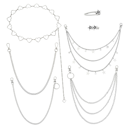 5 шт. 5 стили панк-цепи на талию из сплава и железные звенья для брюк, с 2шт 2 стилями заколки для волос из кожи аллигатора для мужчин и женщин, разнообразные