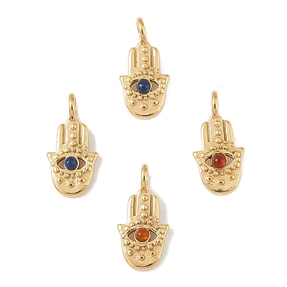 Природных драгоценных камней подвески, hamsa hand charms, с 304 установками из нержавеющей стали, реальный 14 k позолоченный