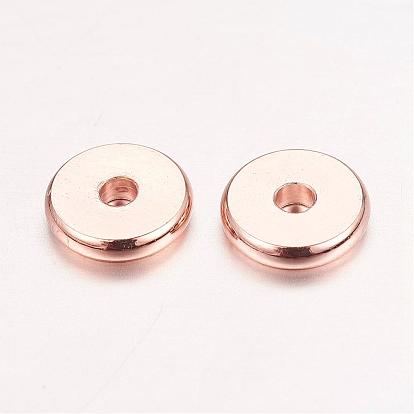 Real Rose Gold Plated Brass Spacer Beads, Nickel Free, Flat Round